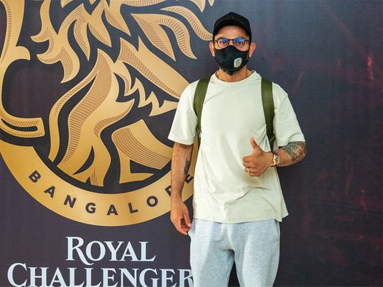 Royal Challengers Bangalore skipper outside the team hotel in Dubai