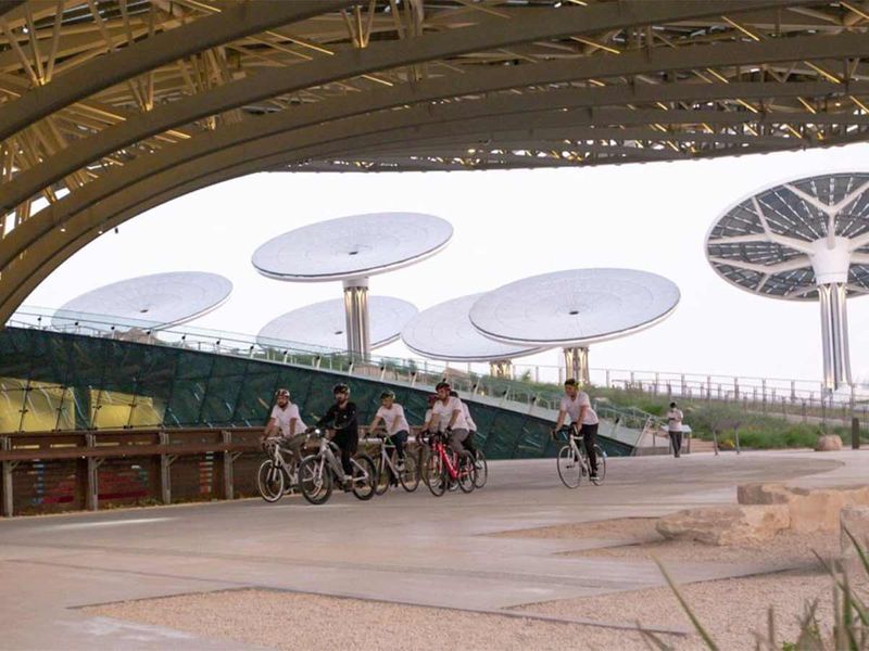 Sheikh Mohammed bin Rashid takes a bike tour of the Expo 2020 site