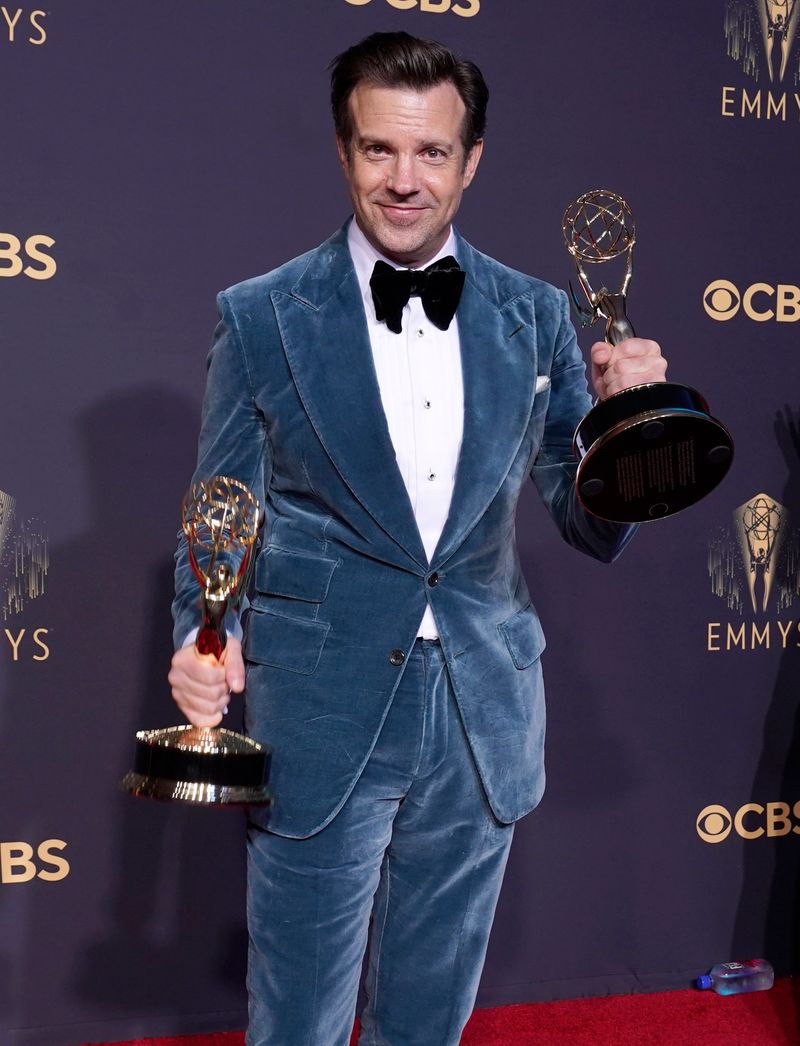 Jason Sudeikis with his Emmys