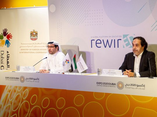 Dubai-Cares-CEO-Dr-Tariq-Al-Gurg-(left)-and-Omar-Shehadeh,-Chief-International-Participants-Office,-Expo-2020-Dubai,-at-Tuesday's-press-conference-on-RewirED-Summit-at-Expo-2020-Dubai-1633501792708