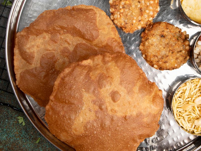 Rajgira puri or Amaranth flour deep-fried Indian breads