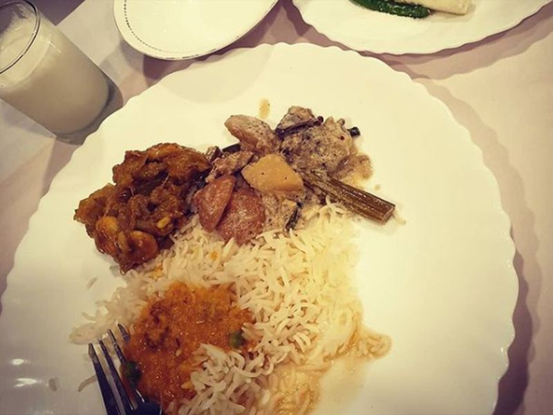 A plate of Bengali meal, including lau chingri 