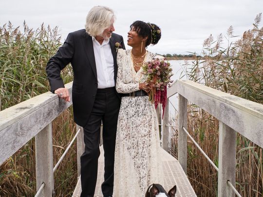 Roger Waters and Kamilah Chavis at their wedding ceremony at The Hamptons