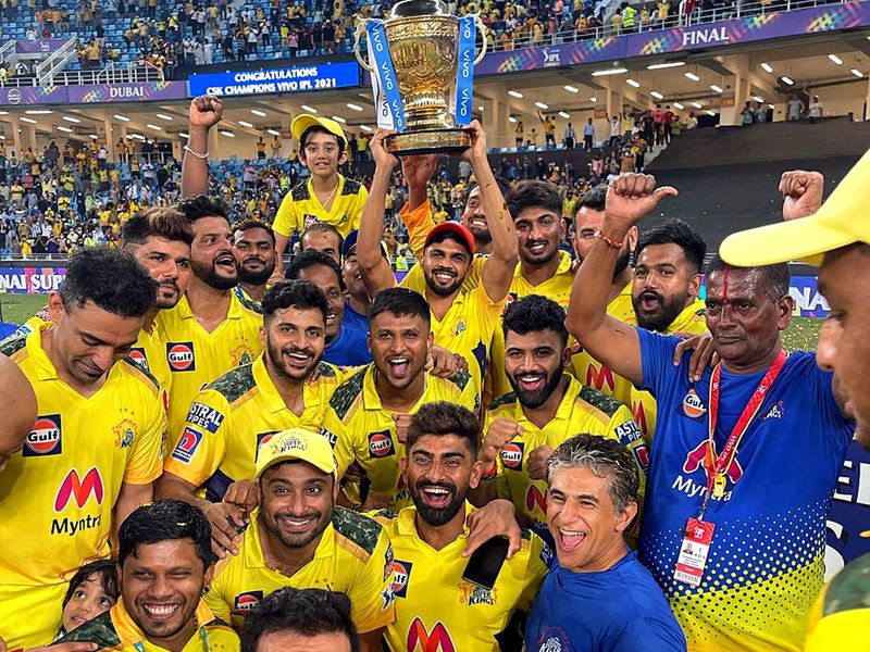 Chennai Super Kings celebrated in front of the fans in Dubai on Friday