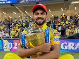 Ruturaj Gaikwad of Chennai Super Kings with the IPL trophy in front of the fans after a thrilling season 14 in the UAE