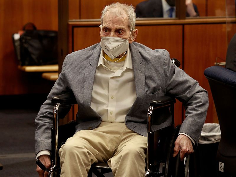 Robert Durst in his wheelchair looks at people in the courtroom as he appears in an Inglewood courtroom with his attorneys for closing arguments in his murder trial at the Inglewood Courthouse in California, U.S., September 8, 2021.  