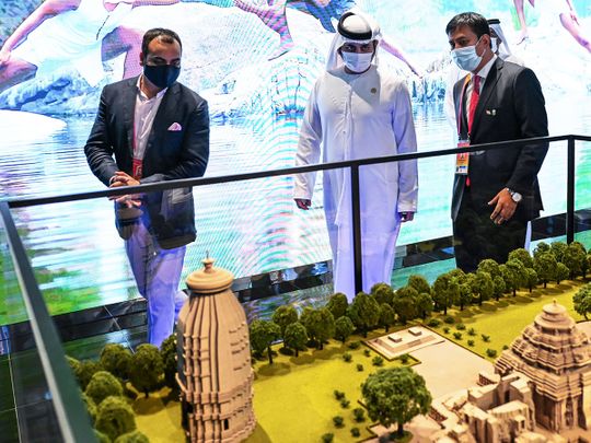 Sheikh Maktoum bin Mohammed touring Indian Pavilion at Expo 2020 Dubai on Tuesday