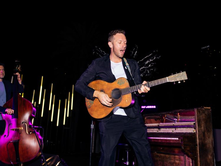 Coldplay front man, Chris Martin performs during the One Night Only show in Dubai.
