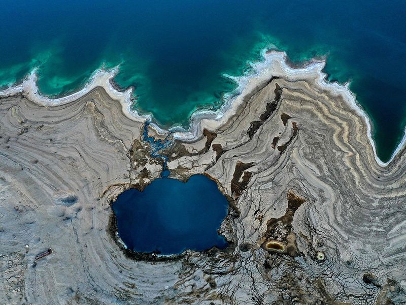 Dead Sea salt formations and sinkholes