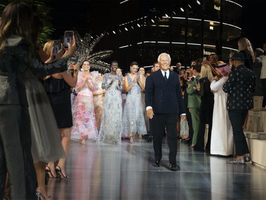 Giorgio Armani at his fashion show in Dubai on October 26, 2021