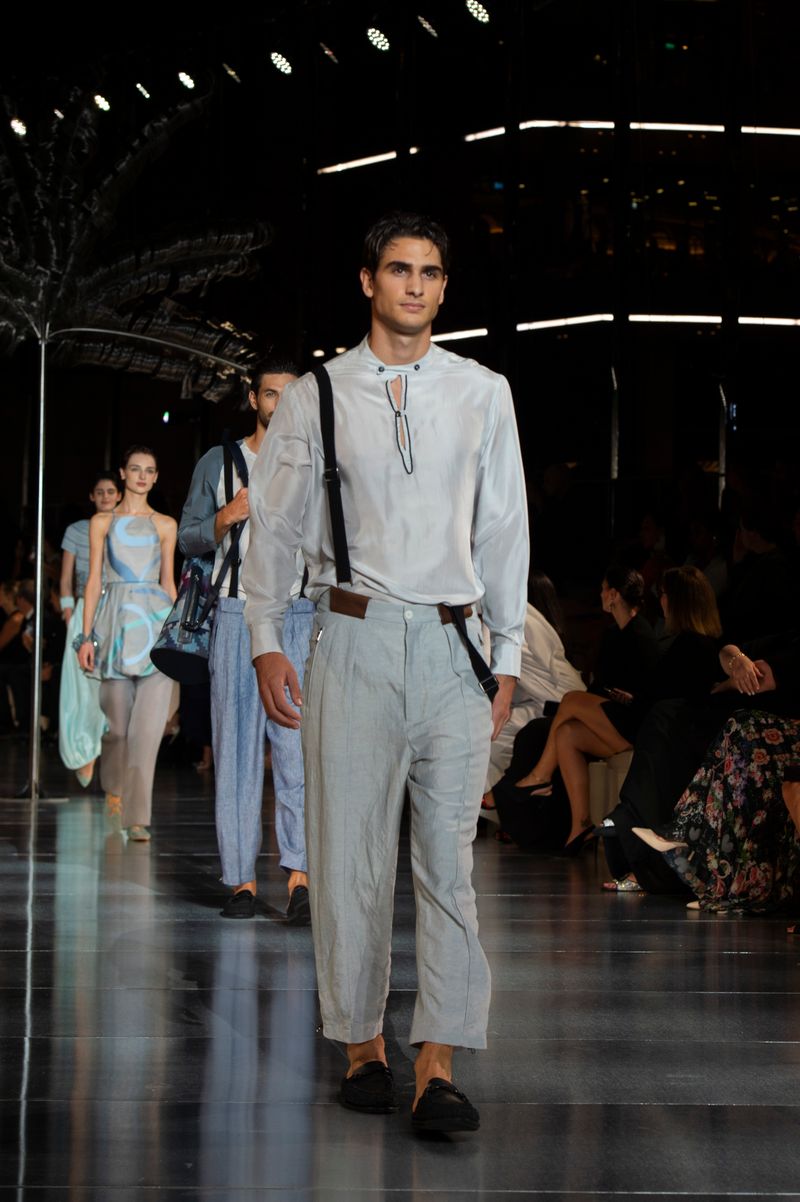 Men's wear also saw relaxed silhouettes and soft colours.