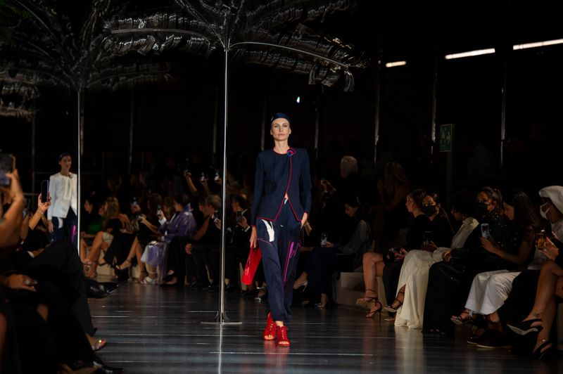 The collection opened in blue and white with lively touches of red