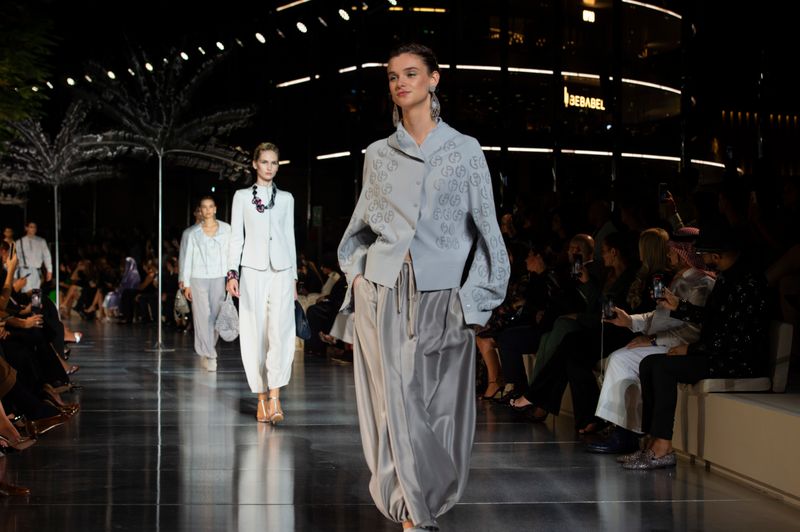 The collection showcased soft hues, relaxed waistlines and loosely cut harem pants for women.