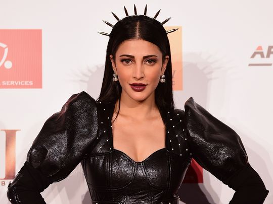 Shruti Hassan, Indian actress, at the red carpet arrives for the Filmfare Middle East Achievers Night in Meydan on Thursday. 28th October 2021. Photo: Ahmed Ramzan/ Gulf News