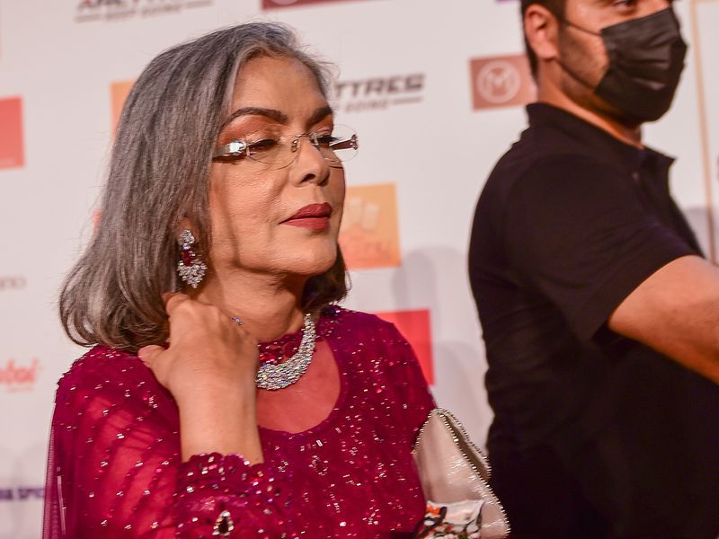 Zeenat Aman, at the red carpet arrives for the Filmfare Middle East Achievers Night in Meydan on Thursday. 28th October 2021. Photo: Ahmed Ramzan/ Gulf News