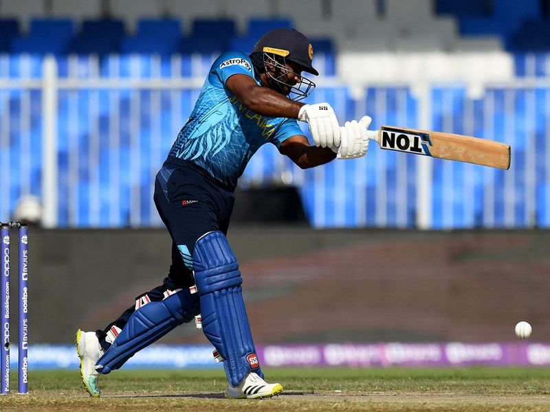 Sri Lanka's Kusal Perera plays a shot against South Africa