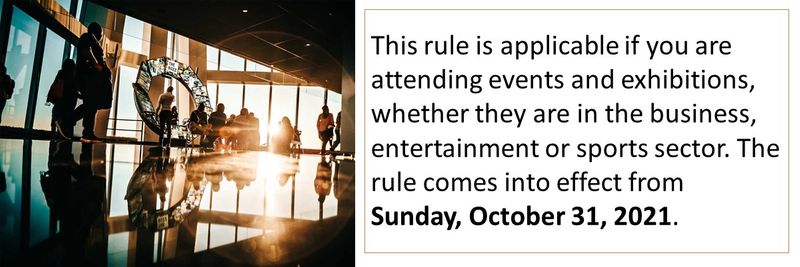 This rule is applicable if you are attending events and exhibitions, whether they are in the business, entertainment or sports sector. The rule comes into effect from Sunday, October 31, 2021.