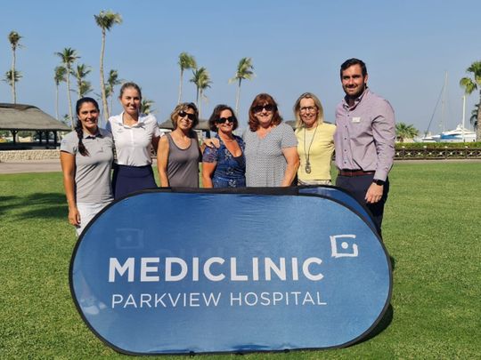 The winning Team in the JA Ladies Pro-Am with Stephen Ferguson (Mediclinic, right) and LET professionals, Kelsey MacDonald (left) and Olivia Cowan (second left)
