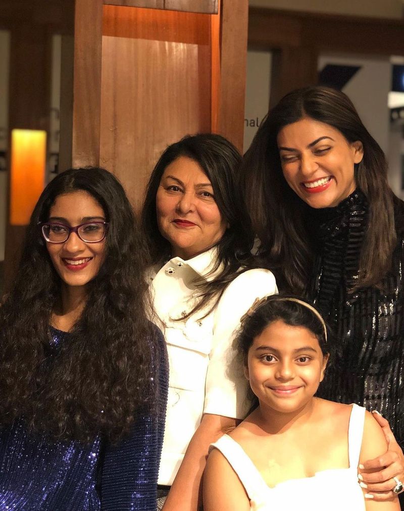 Sushmita Sen, mother Subra Sen and her daughters Renee and Alisah 