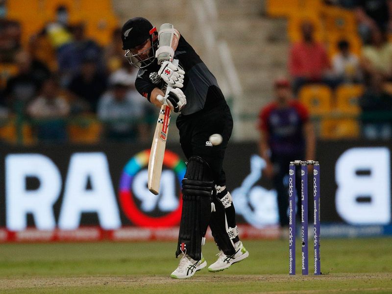 Kane Williamson of New Zealand walks on five runs against England 