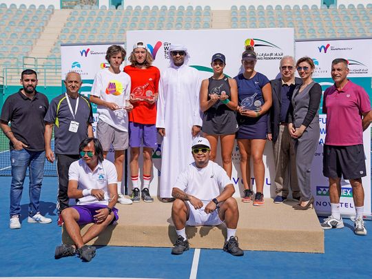 Danial Rakhmatullayev with the other winners and organisers of the itf West Asia Fujairah Cup
