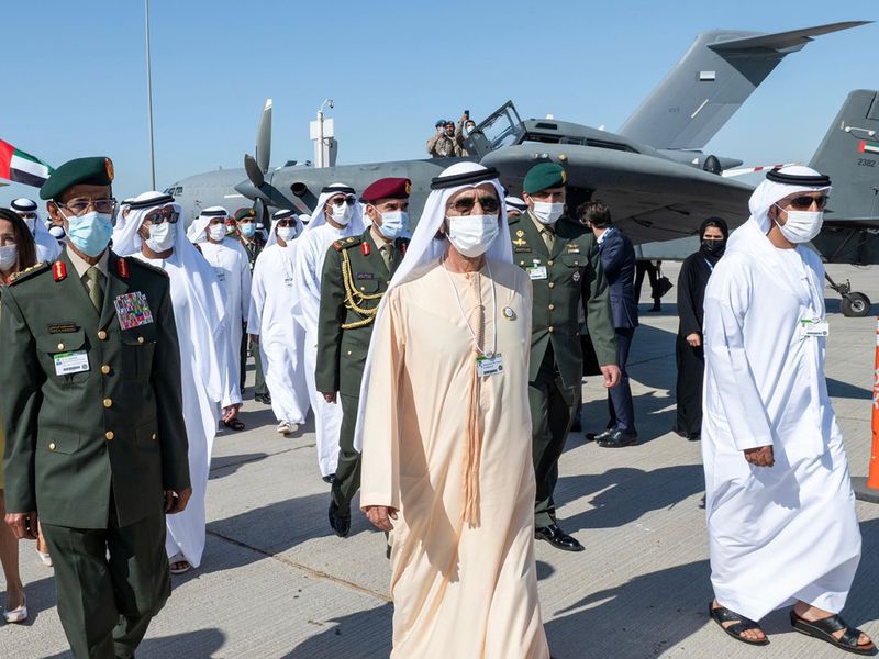 Stock - Sheikh Mohammed and Sheikh Hamdan at Dubai Airshow 2021