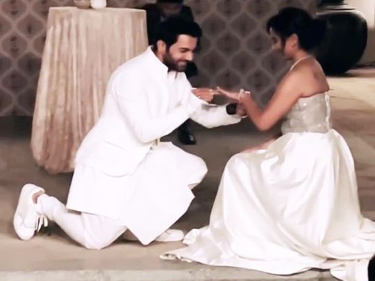 Rajkummar Rao gets down on one knee to propose to Patralekhaa ahead of their Bollywood wedding | Bollywood – Gulf News