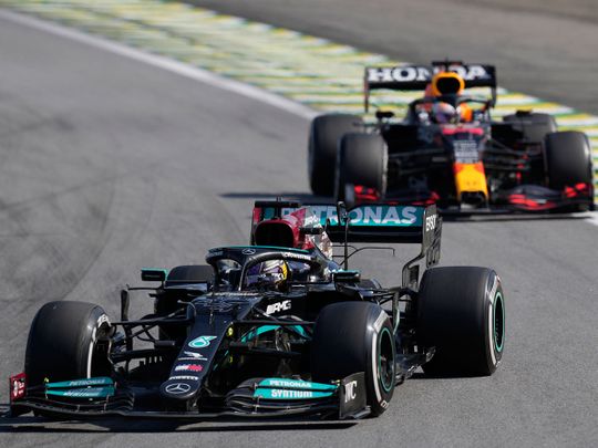 Mercedes' Lewis Hamilton eventually got past Red Bull's Max Verstappen in Brazil