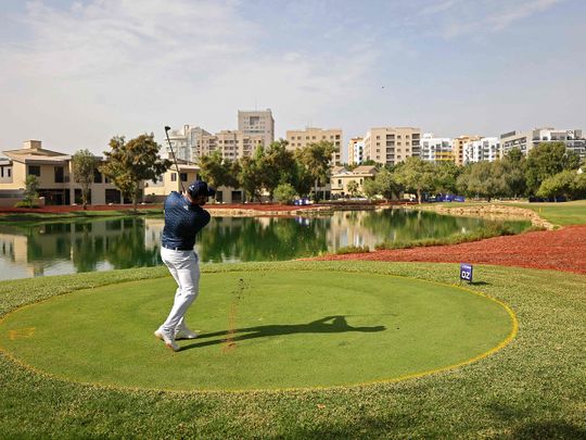 Tyrrell Hatton of England competes during the Dubai DP World Tour Championship at Jumeirah Golf Estates in the UAE