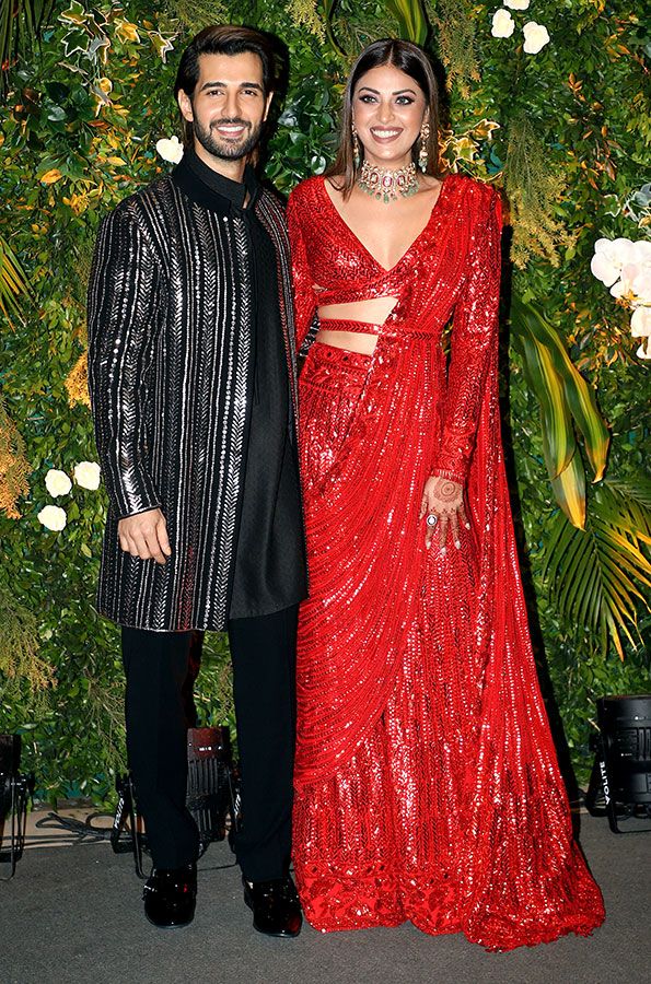  Bollywood actor Aditya Seal and actress Anushka Ranjan pose for a picture at their Wedding Sangeet ceremony, at Juhu, in Mumbai on Saturday. (ANI Photo)
