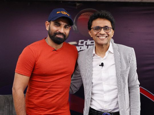  Indian speedster Mohammad Shami with Mr Cricket UAE Anis Sajan
