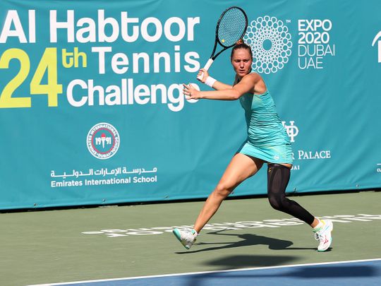 Kateryna Bondarenko in action at the Al Habtoor Tennis Challenge