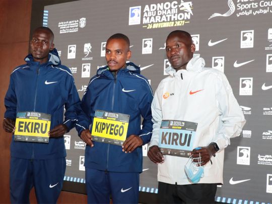Titus Ekiru, Reuben Kiprop Kipyego and Abel Kirui are in the UAE for the Abu Dhabi Marathon