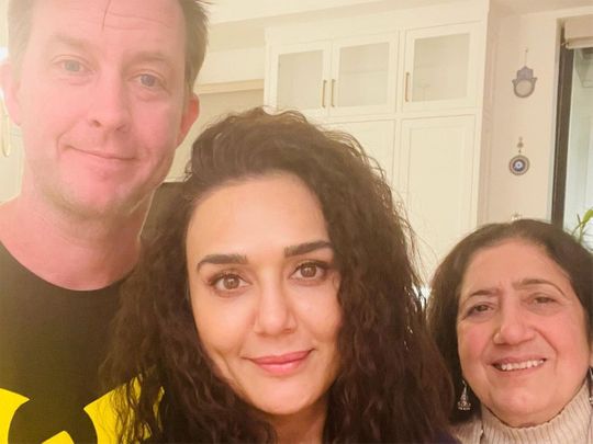 Preity Zinta with her husband Gene Goodenough and her mum