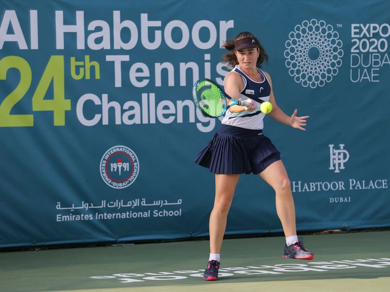 Daria Snigur in action during the final at Al Habtoor