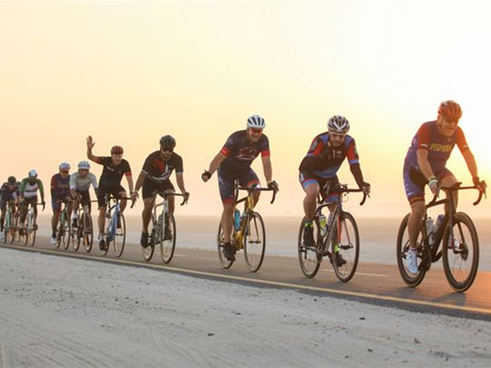 Riders take part in the Spinneys Dubai 92 Cycle Challenge Build Up Ride 2