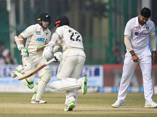 New Zealand's Tom Latham and captain Kane Williamson in action against India