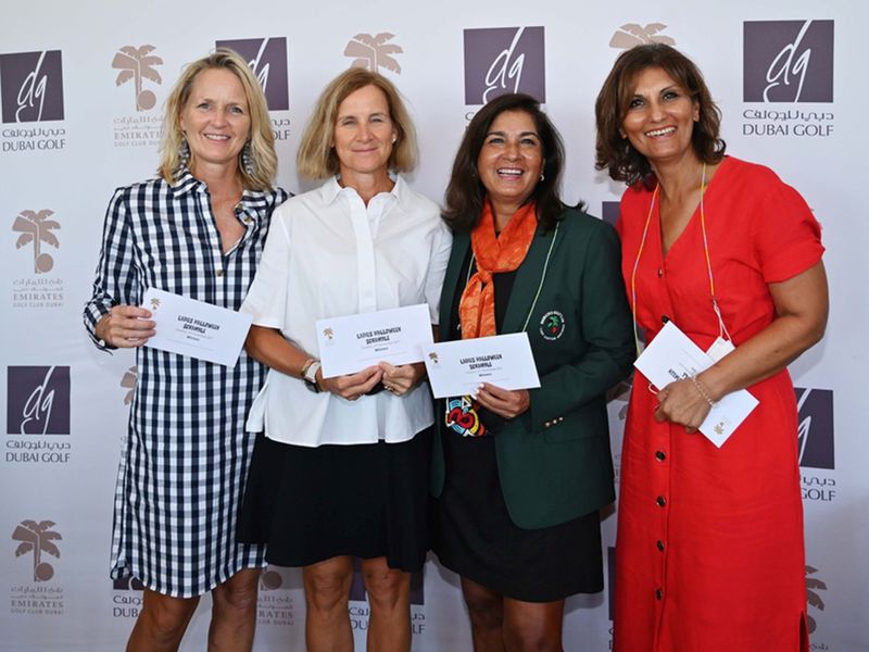 Arathi Appaiah, Ingrid Lind, Sabine Choudry and Ninu Smith topped the leaderboard at the Ladies Halloween Scramble after posting net 57. The team put in an incredible performance on the front nine shooting a gross 32, which included back-to-back birdies on the seventh and eighth.