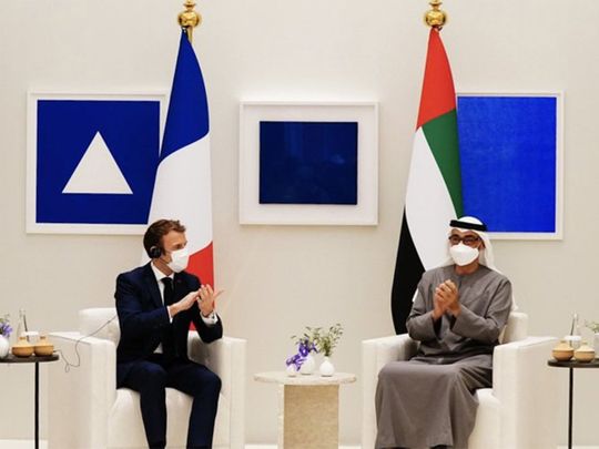 Sheikh Mohamed Bin Zayed with French President Emmanuel Macron