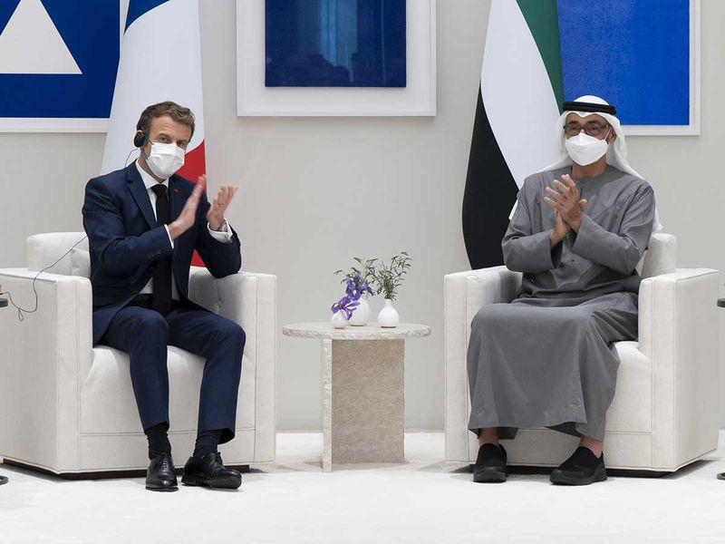 Sheikh Mohamed bin Zayed Al Nahyan and French President Emmanuel Macron