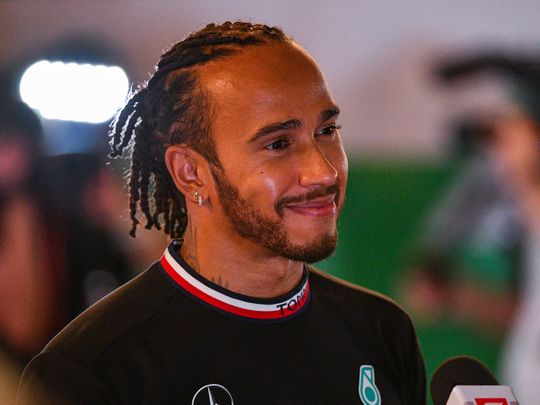 Lewis Hamilton speaks to the media in Abu Dhabi