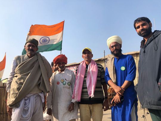 Farmers with flag