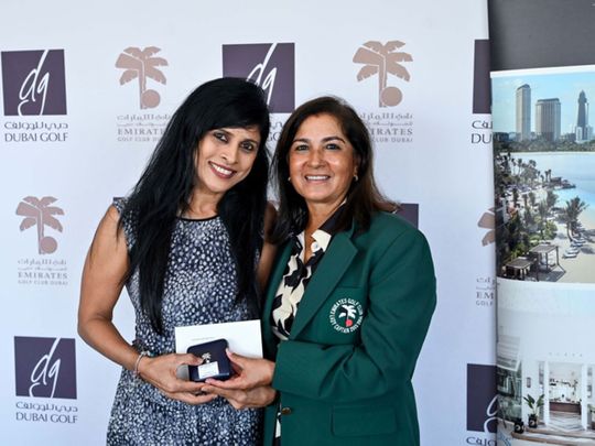Arathi Appaiah is presented at the Emirates Golf Club Ladies Monthly Medal 