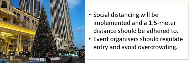 Social distancing will be implemented and a 1.5-meter distance should be adhered to.  Event organisers should regulate entry and avoid overcrowding. 