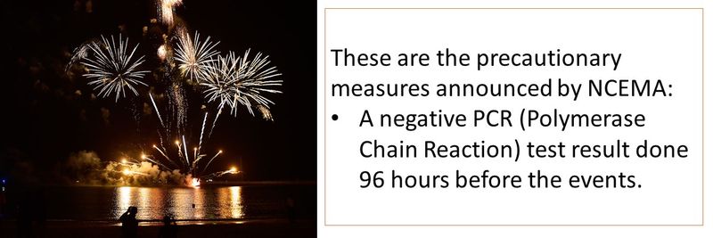 These are the precautionary measures announced by NCEMA: A negative PCR (Polymerase Chain Reaction) test result done 96 hours before the events.