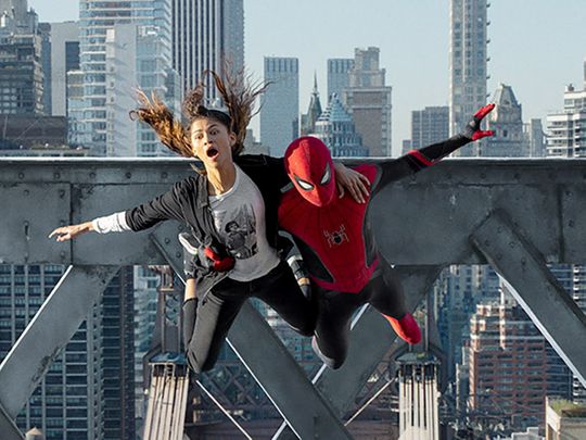 Zendaya, left, and Tom Holland in “Spider-Man: No Way Home.”