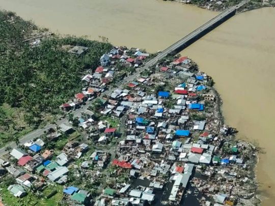 Aerial photo shows damaged houses caused by Typhoon Rai in Siargao island