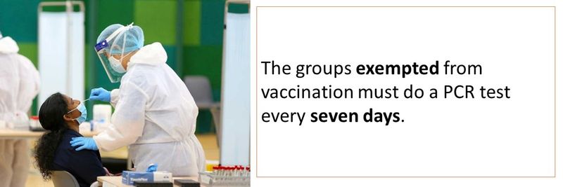 The groups exempted from vaccination must do a PCR test every seven days.