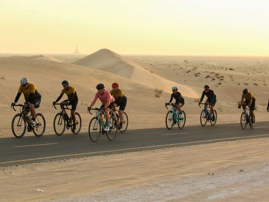 Riders take part in the Build Up Ride ahead of the 2022 Spinneys Dubai 92 Cycle Challenge 