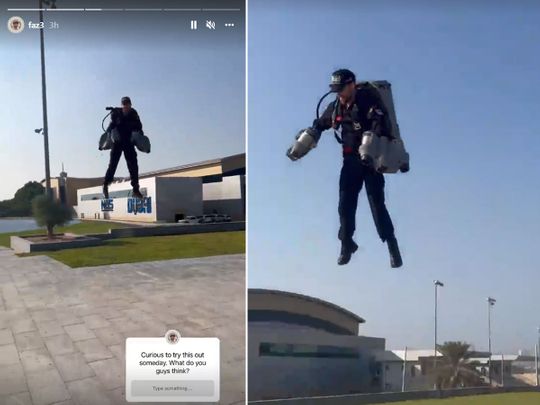 Sheikh Hamdan shares videos of a gravity-defying jet suit demonstration